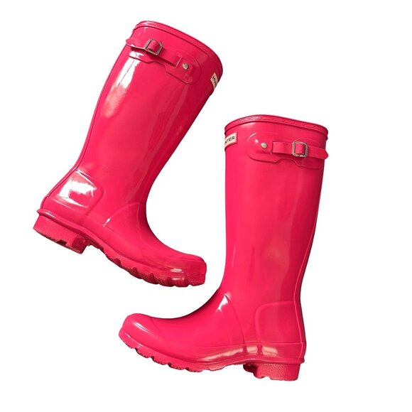 Hunter Tall Boots The Original Gloss Wellington Rain Boot Pink 36 6 - Picture 1 of 6